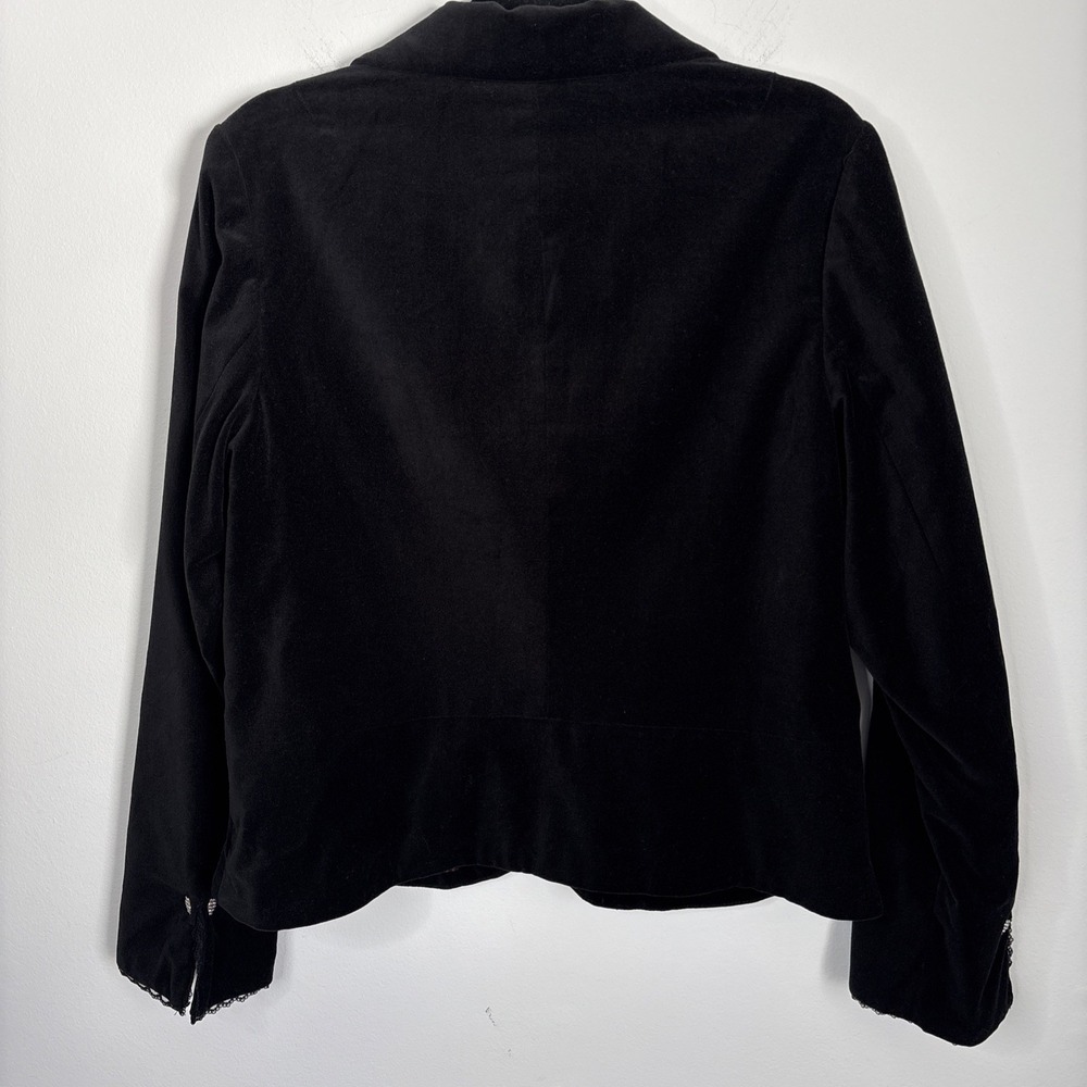 Vtg Old Navy Black Velvet Blazer XL Lace Trim Whimsigoth 90s Y2K Dainty Vamp - Picture 7 of 11